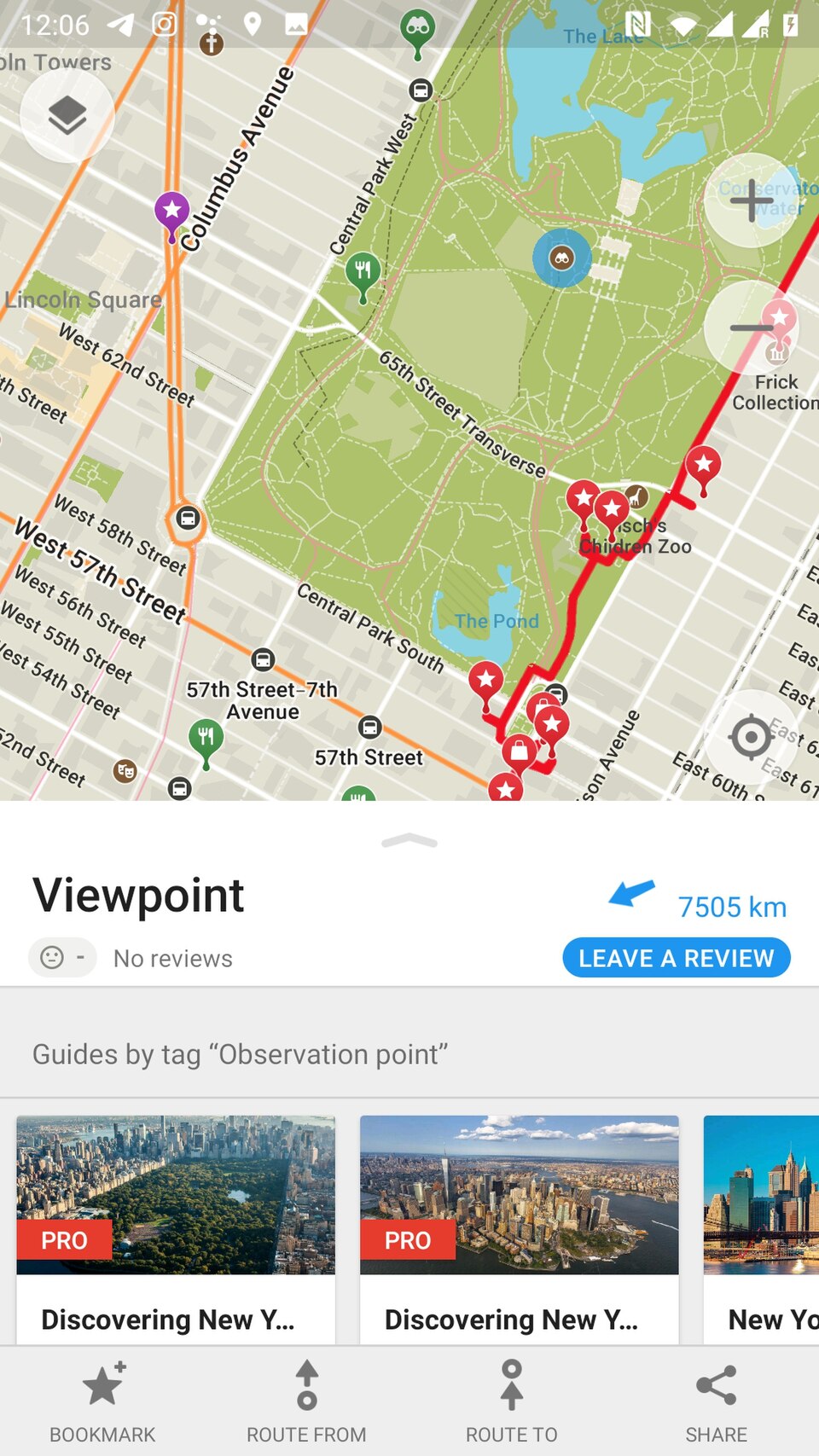 在线地图：智能手机屏幕上的 MAPS.ME 应用彩色截图，显示景点详情页面